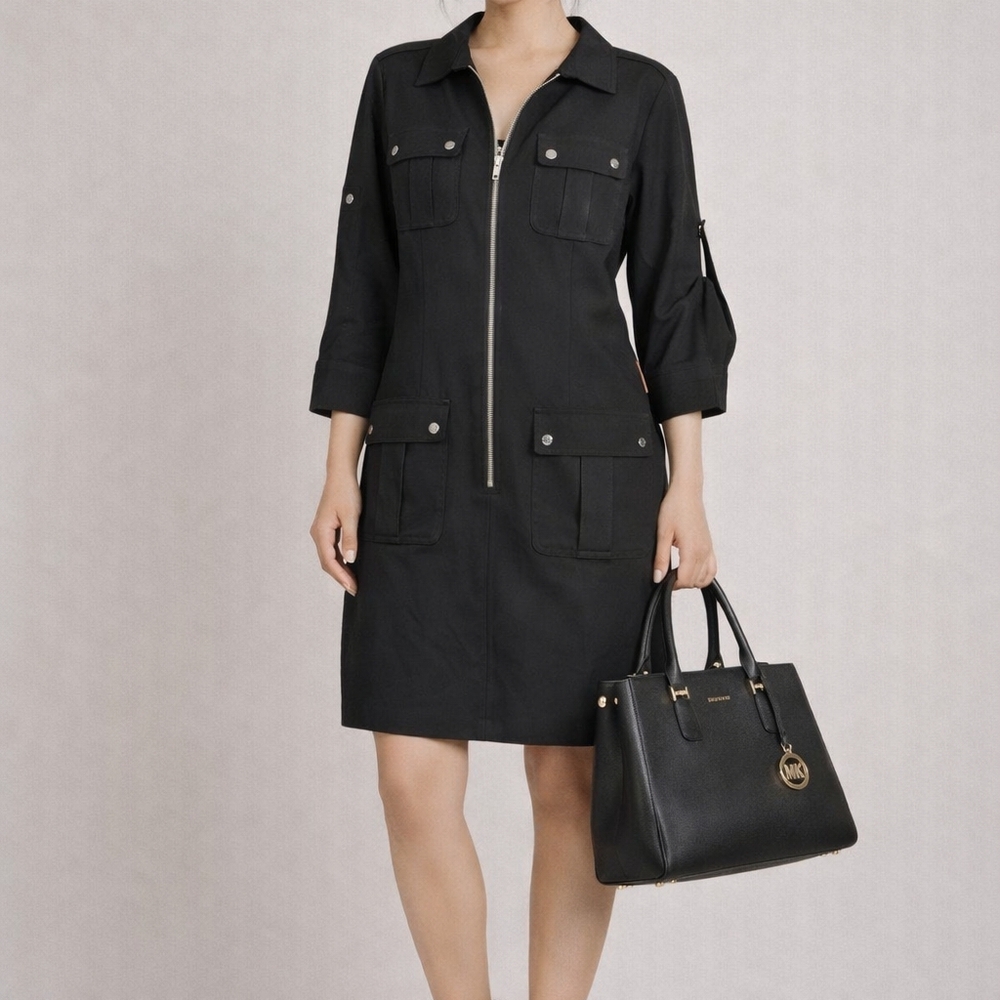 Michael Kors Women's Black Zip-Up Dress With Pockets